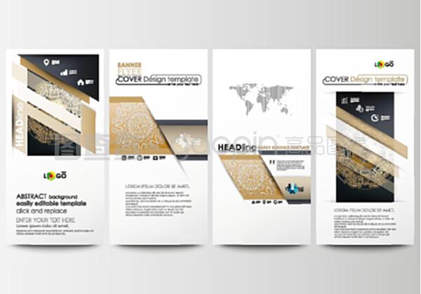 傳單集,現代條幅。商業模板。封面設計模板,易于編輯,抽象平面布局。金色技術背景,連接點和線的連接結構,科學矢量。